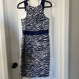ANTONIO MELANI Navy and White Swirl Mini Dress